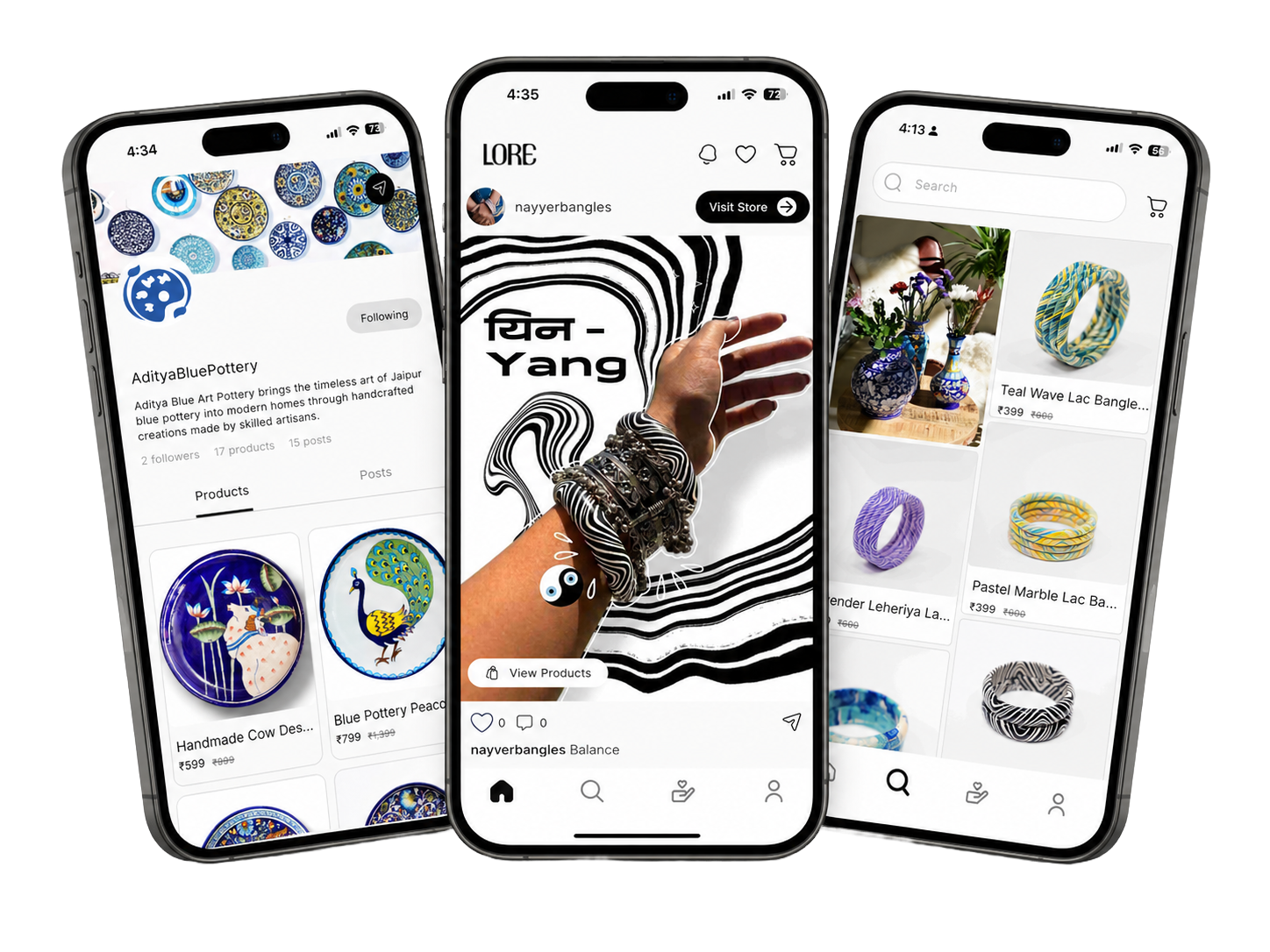LORE mobile app screens